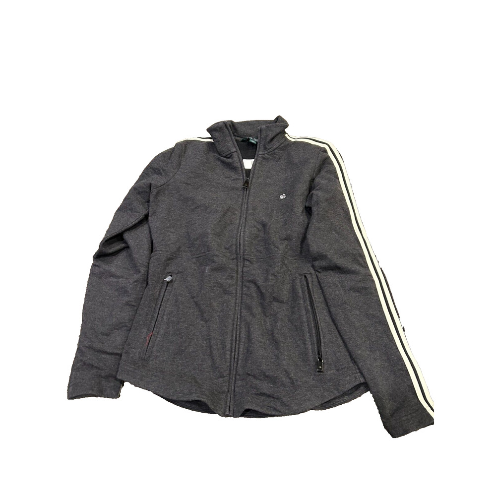 Lauren Ralph Lauren Women's Gray Side Stripe Turtleneck Full Zip Jacket Size S‎
